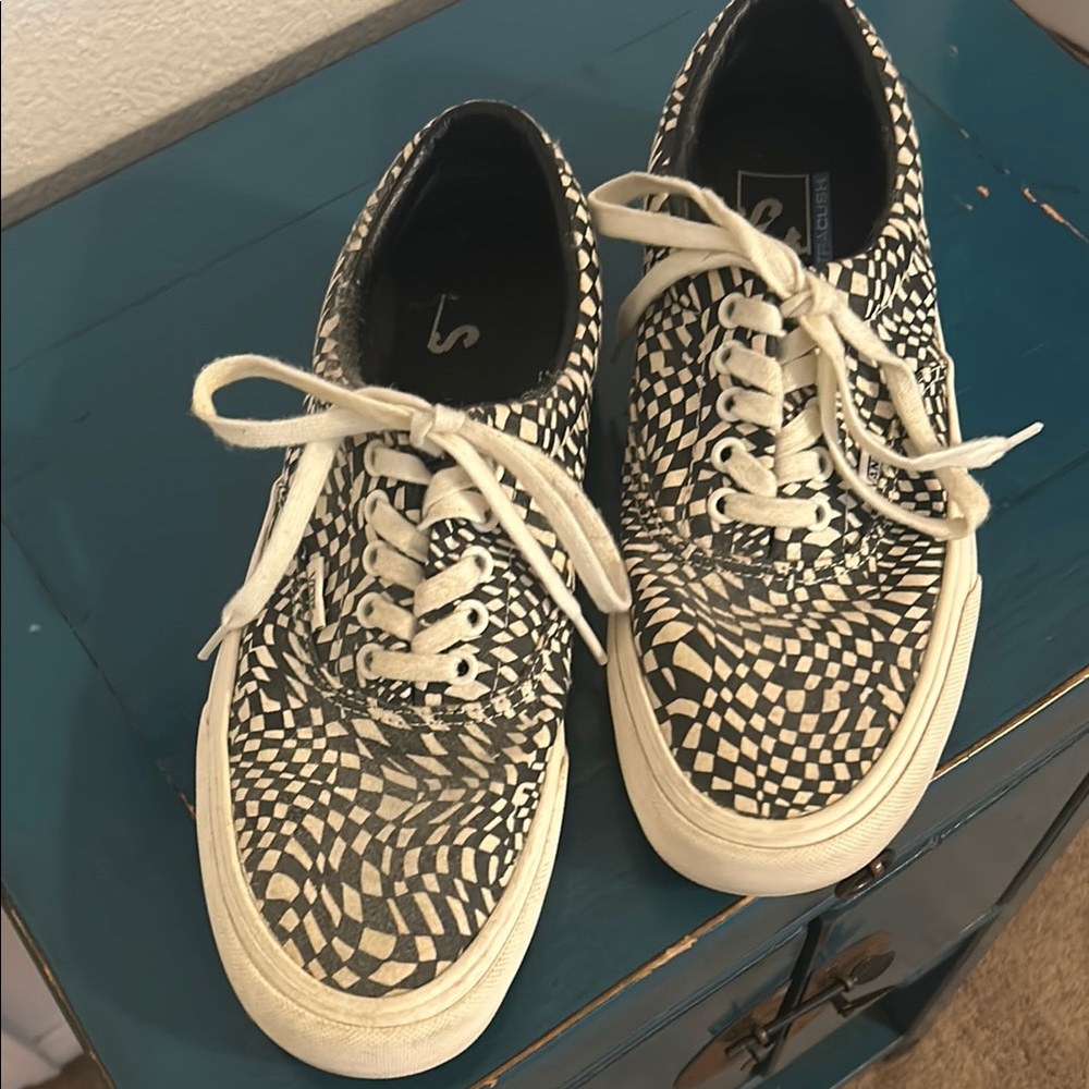 Vans black and white custom tennis shoes